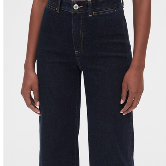 GAP High Rise Wide-Leg Crop Jeans 20 /35 Dark Blue - Picture 2 of 7